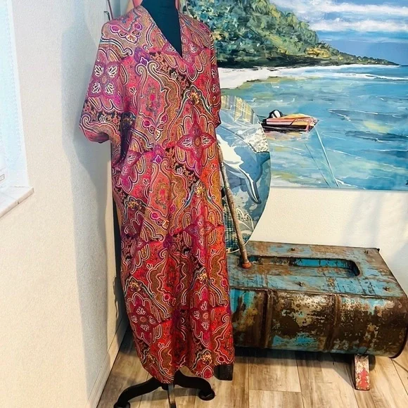 VTG Oscar de la Renta for Swirl Paisley Maxi Caftan Dress Made in USA Size 1X - Picture 3 of 12